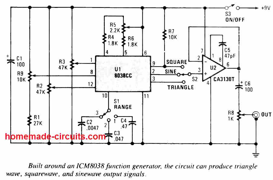 2) Circuito gerador de funções usando IC 8038