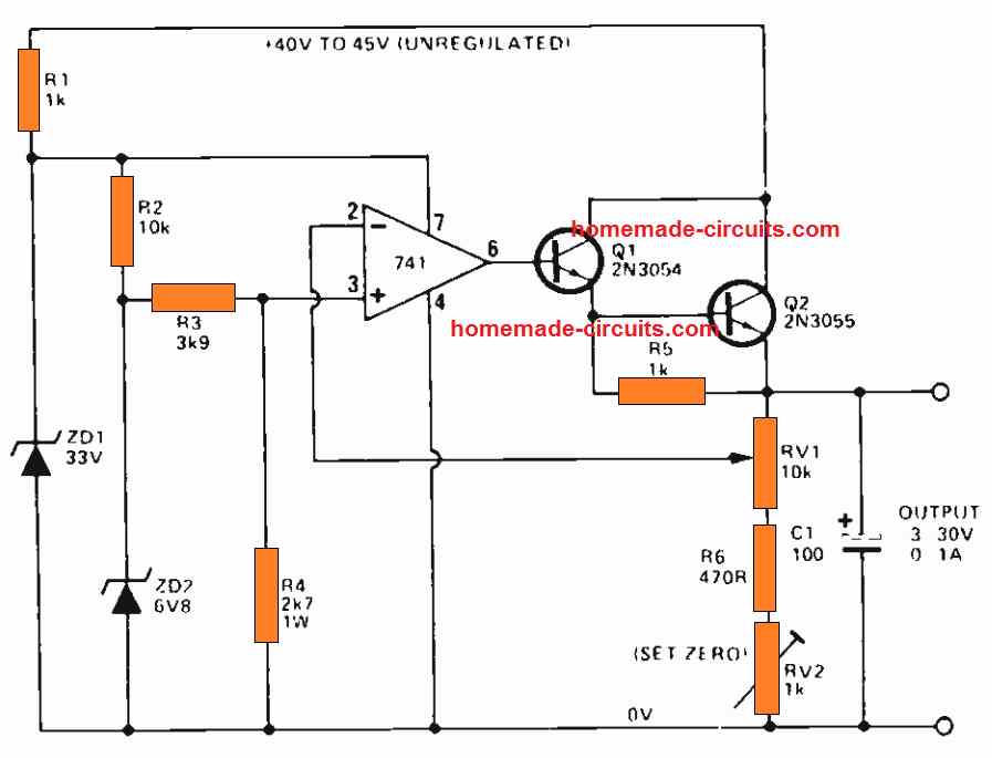 Fonte de alimentação de 3 V a 30 V IC 741